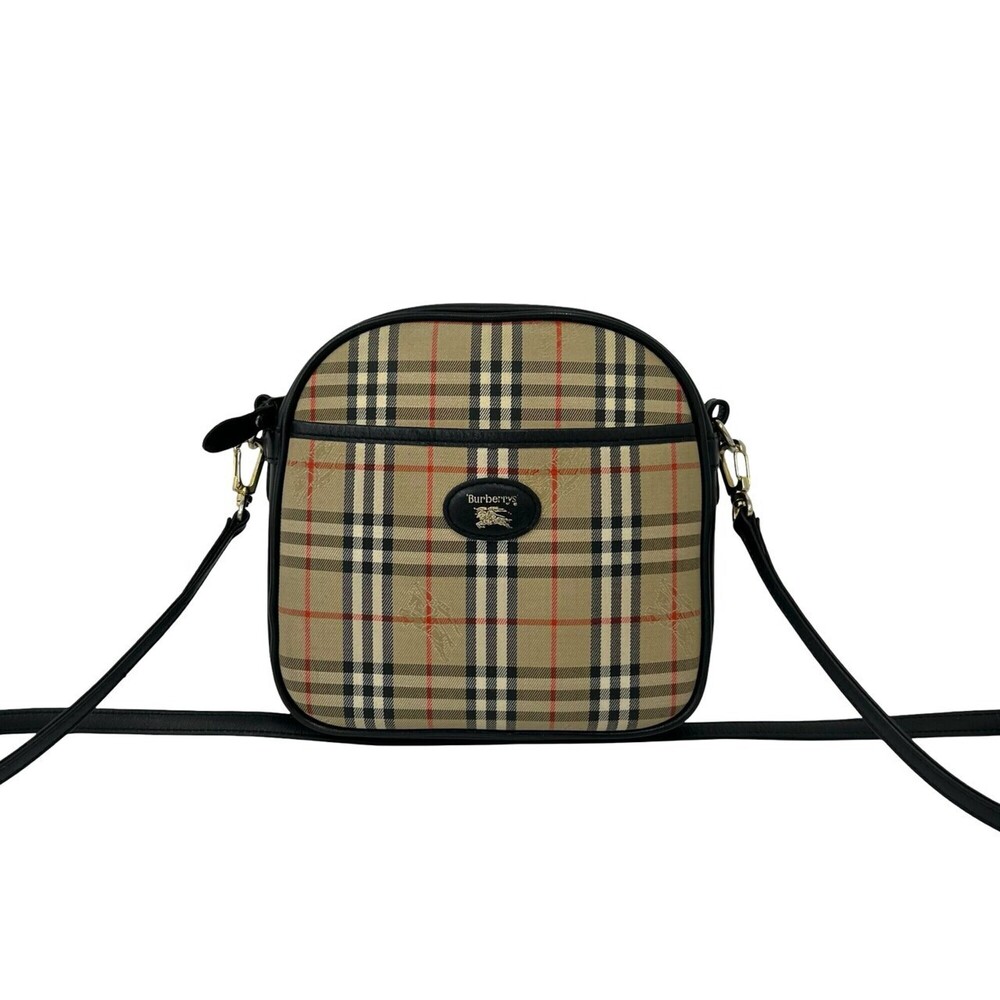 Burberrys Vintage Nova Check Pattern Canvas Leather Shoulder Bag, Beige/Black...